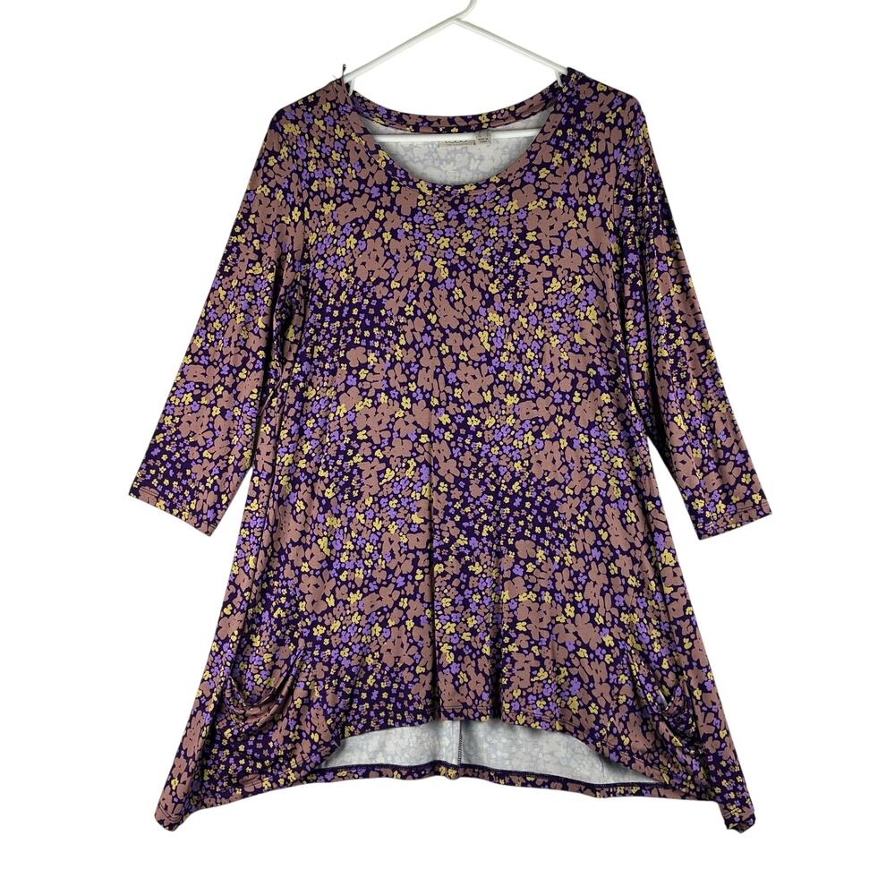 LOGO Lori Goldstein Floral Sharkbite Tunic Top Women’s Medium Pockets Lagenlook